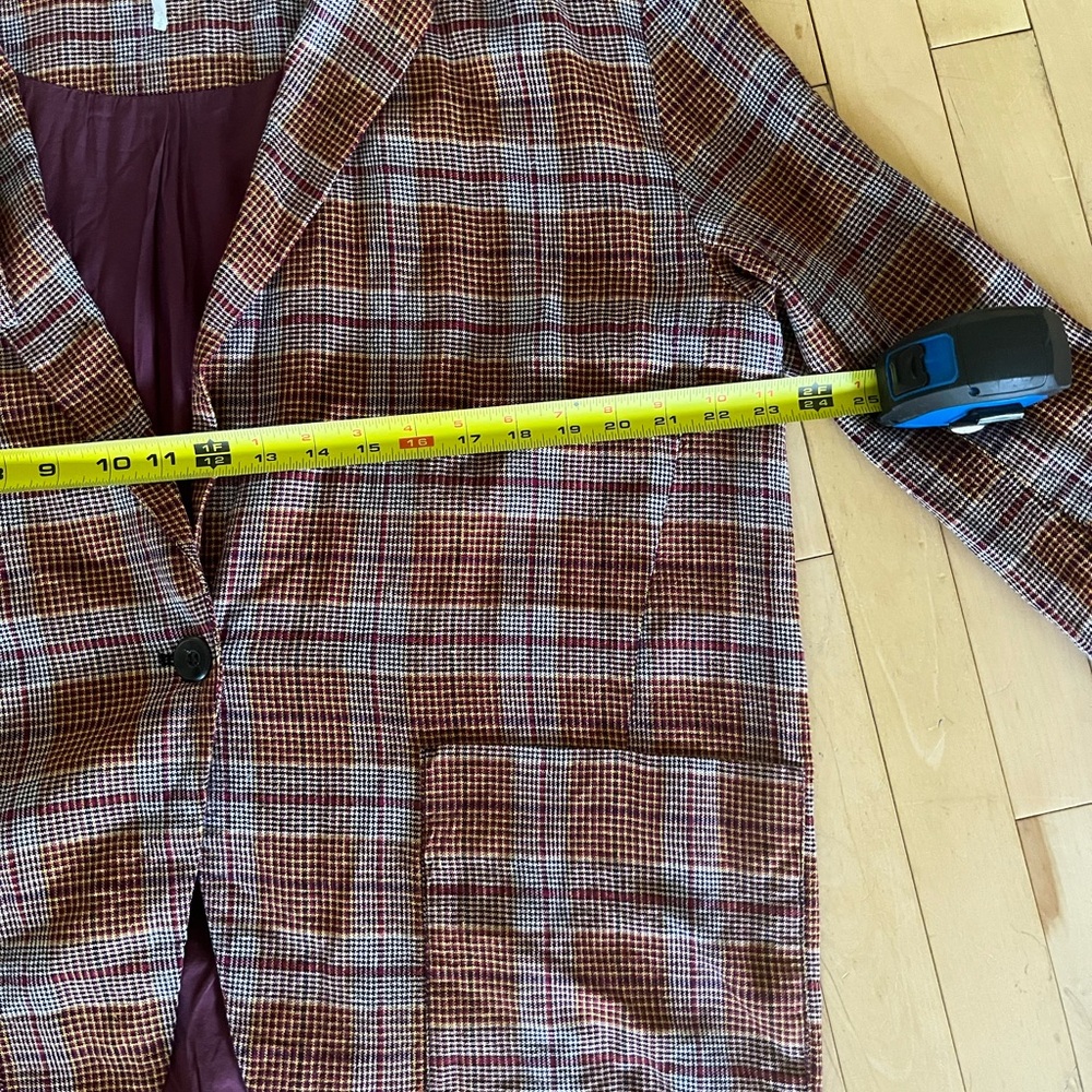 Free People Plaid Blazer in Rust Red and Cream - Picture 5 of 7